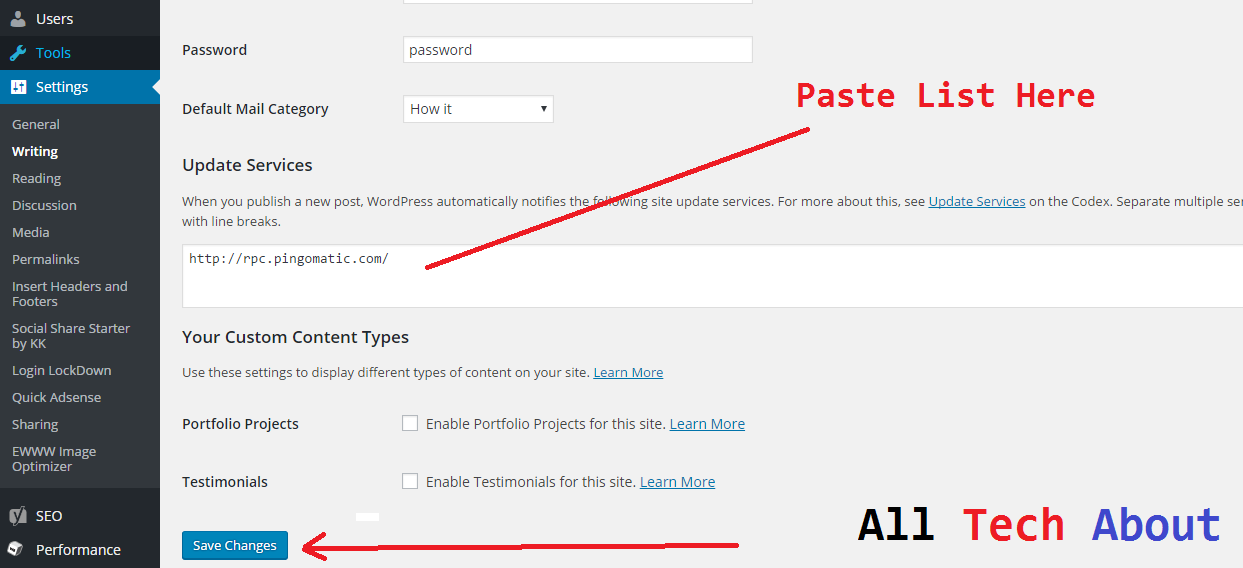 New WordPress Ping List for Faster Indexing Of New Post